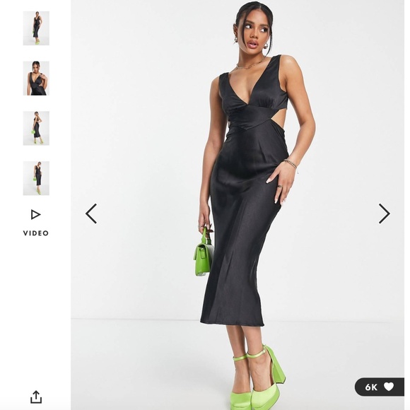 Parallel Lines cut out satin slip midi dress in black - Picture 3 of 6